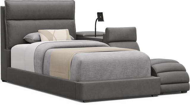 Kids Cloud9 Charcoal Twin Upholstered Bed with Nightstand and Lounger - Thumbnail - Image 1