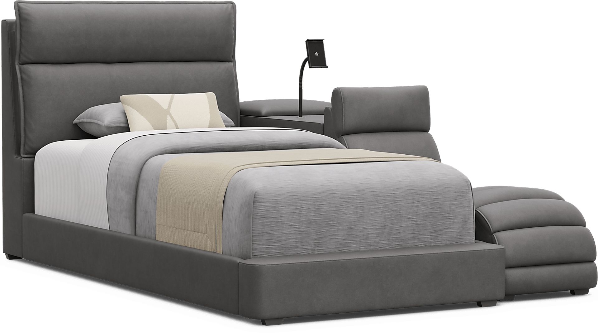 Kids Cloud9 Charcoal Twin Upholstered Bed with Nightstand and Lounger - Image 1