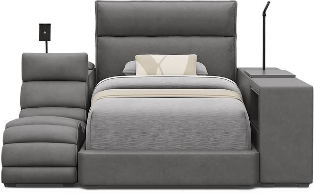 Kids Cloud9 Charcoal Twin Upholstered Bed with Nightstand, Lounger and Bookcase - Thumbnail - Image 3