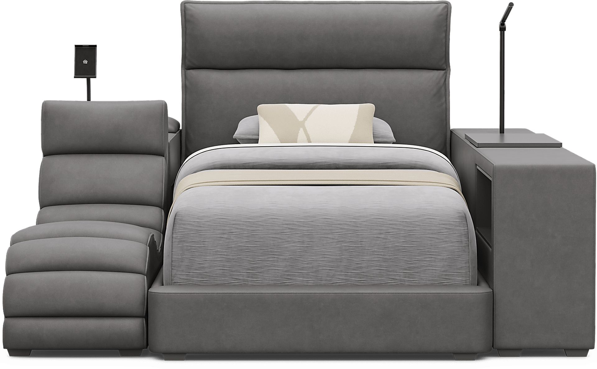Kids Cloud9 Charcoal Twin Upholstered Bed with Nightstand, Lounger and Bookcase - Image 3