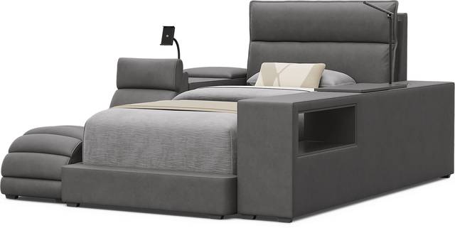 Kids Cloud9 Charcoal Twin Upholstered Bed with Nightstand, Lounger and Bookcase - Thumbnail - Image 4