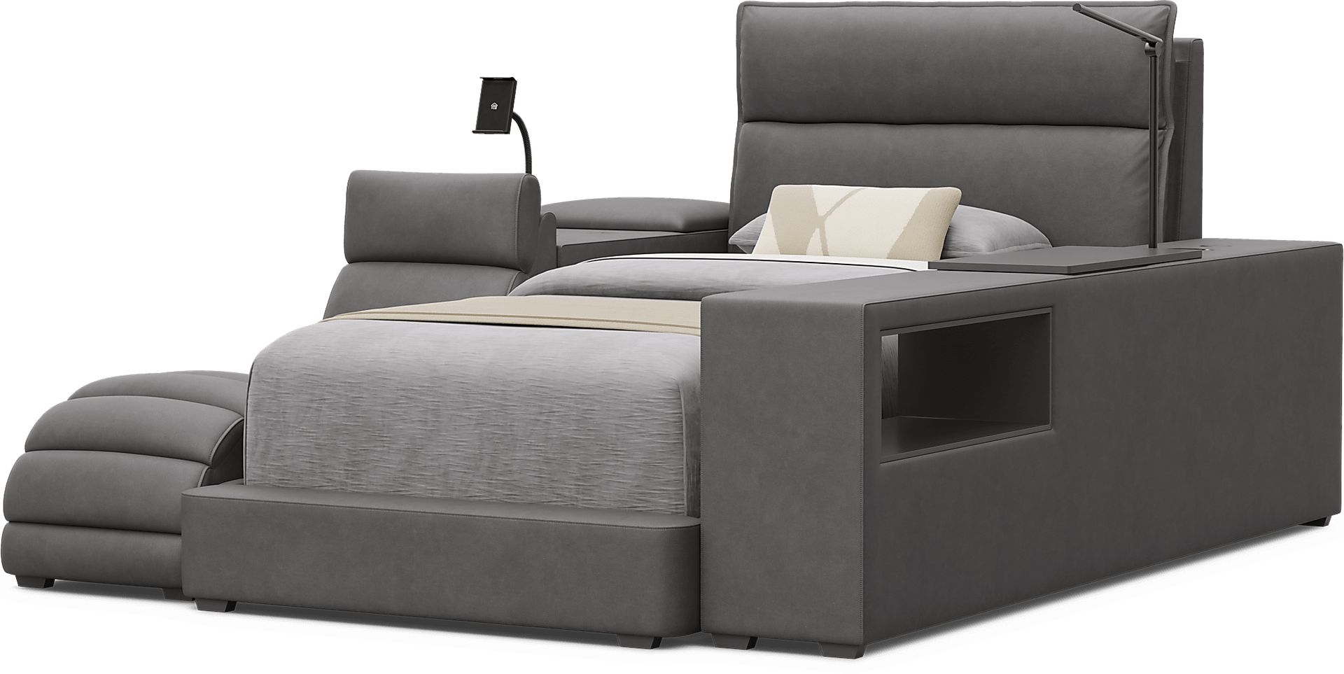 Kids Cloud9 Charcoal Twin Upholstered Bed with Nightstand, Lounger and Bookcase - Image 4