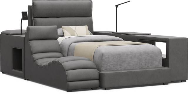 Kids Cloud9 Charcoal Twin Upholstered Bed with Nightstand, Lounger and Bookcase - Thumbnail - Image 1