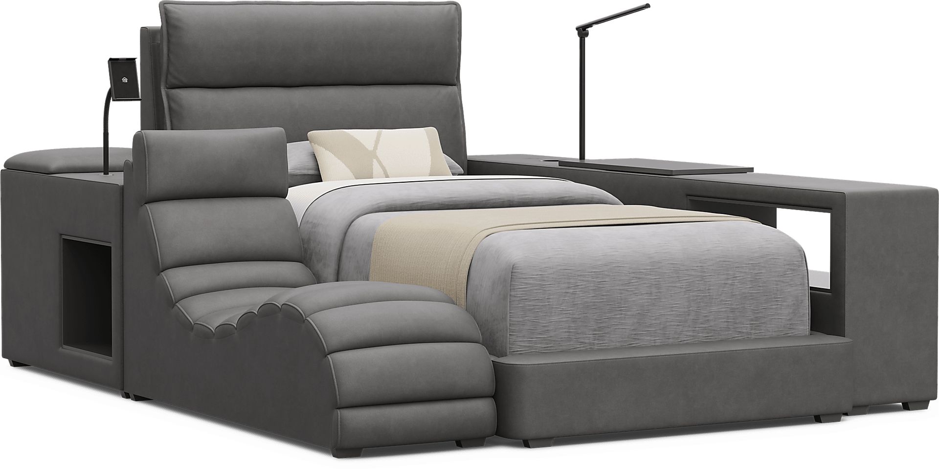 Kids Cloud9 Charcoal Twin Upholstered Bed with Nightstand, Lounger and Bookcase - Image 1