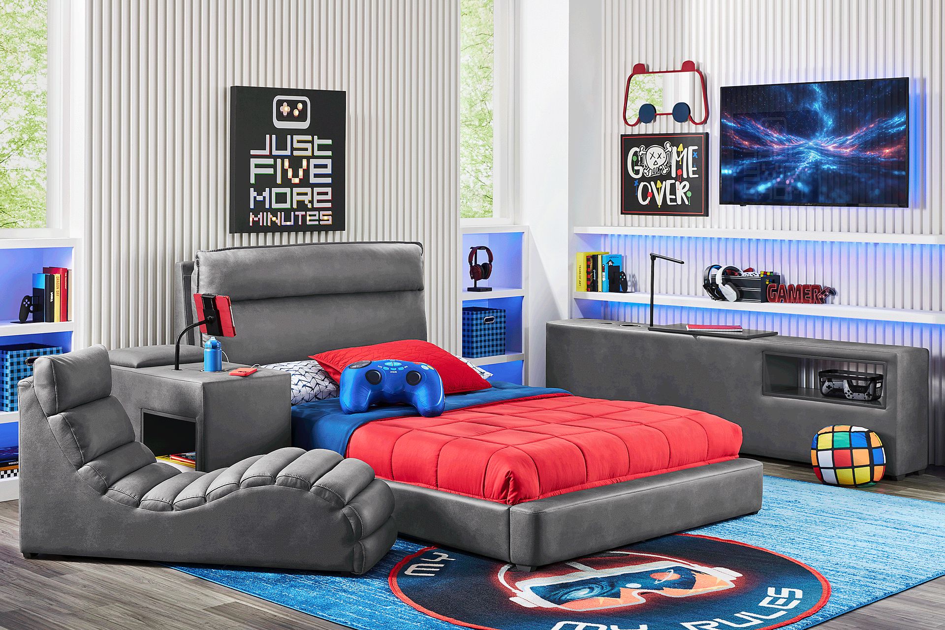 Kids Cloud9 Charcoal Twin Upholstered Bed with Nightstand - Image 3