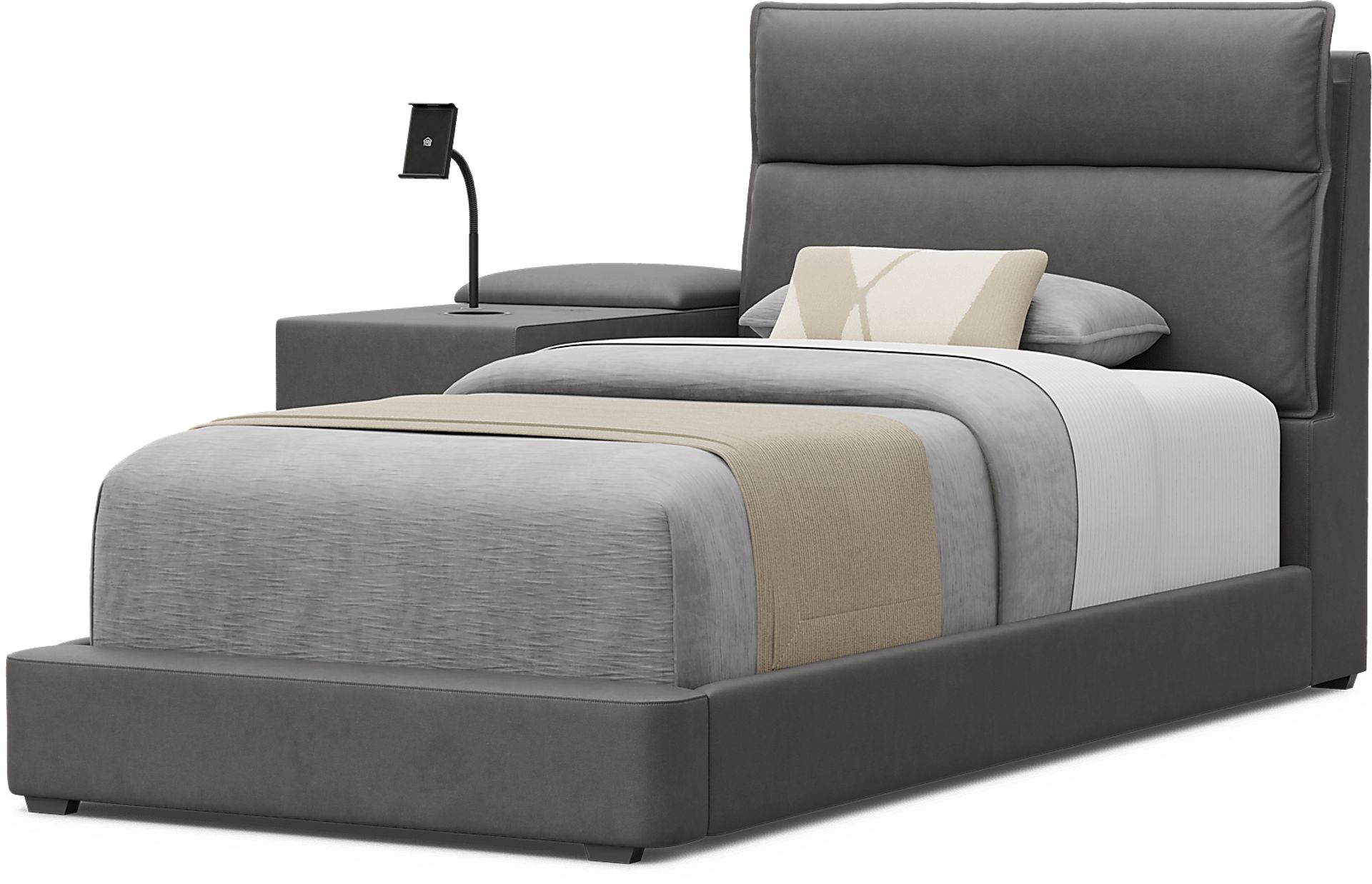 Kids Cloud9 Charcoal Twin Upholstered Bed with Nightstand - Image 4