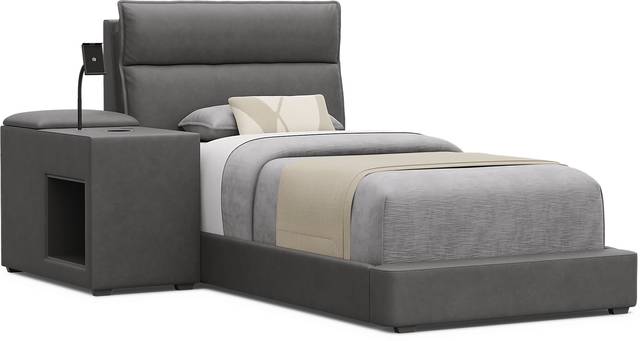 Kids Cloud9 Charcoal Twin Upholstered Bed with Nightstand - Thumbnail - Image 1