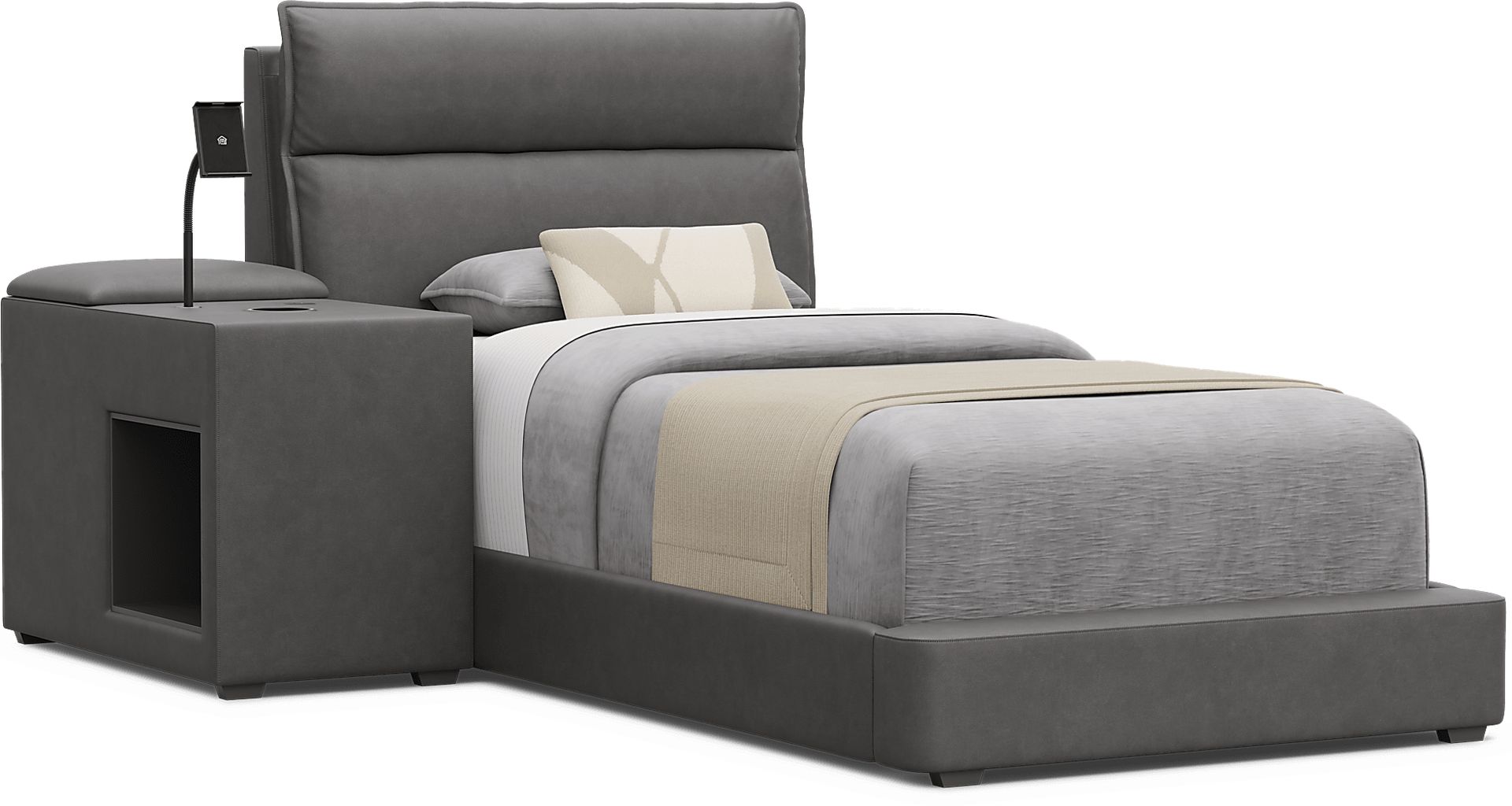 Kids Cloud9 Charcoal Twin Upholstered Bed with Nightstand - Image 1