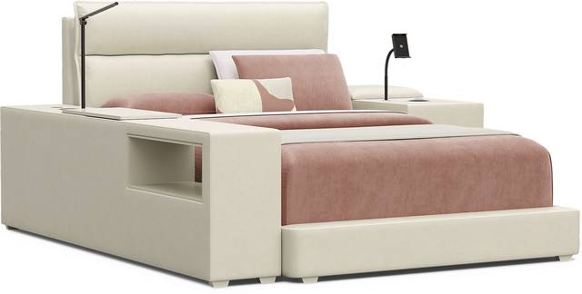 Kids Cloud9 Cream Full Upholstered Bed with Nightstand and Bookcase - Thumbnail - Image 1