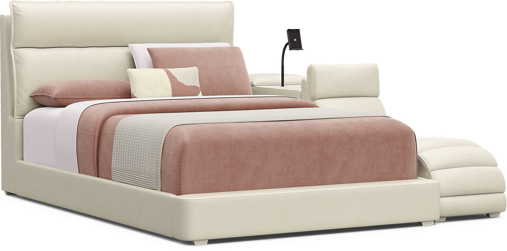 Kids Cloud9 Cream Full Upholstered Bed with Nightstand and Lounger - Thumbnail 3