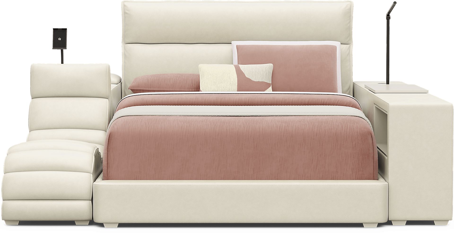 Kids Cloud9 Cream Full Upholstered Bed with Nightstand, Lounger and Bookcase - Image 3