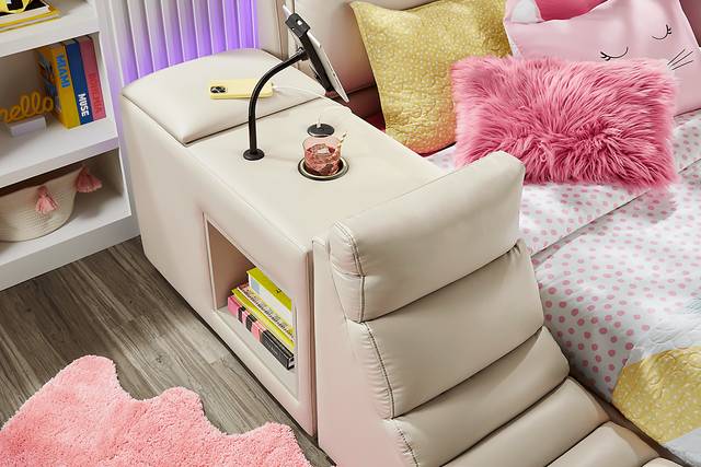 Kids Cloud9 Cream Full Upholstered Bed with Nightstand, Lounger and Bookcase - Thumbnail - Image 4