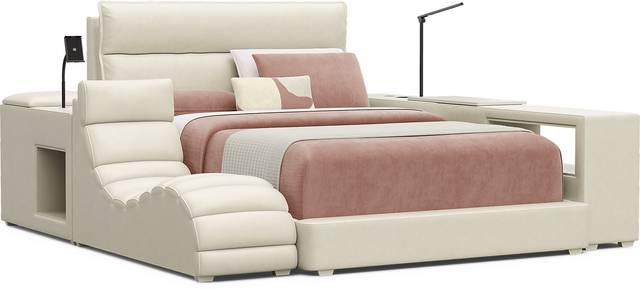 Kids Cloud9 Cream Full Upholstered Bed with Nightstand, Lounger and Bookcase - Thumbnail - Image 1