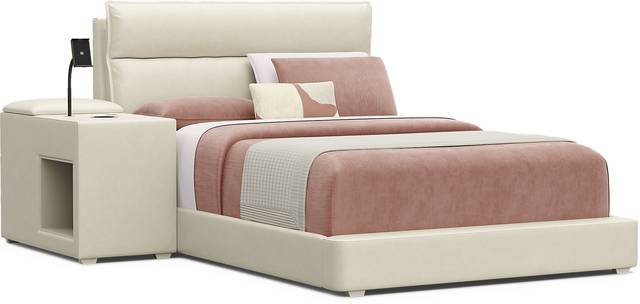 Kids Cloud9 Cream Full Upholstered Bed with Nightstand - Thumbnail - Image 1
