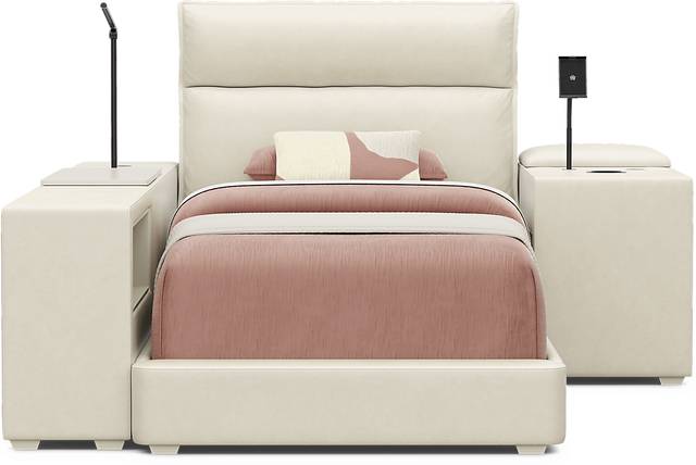 Kids Cloud9 Cream Twin Upholstered Bed with Nightstand and Bookcase - Thumbnail - Image 2