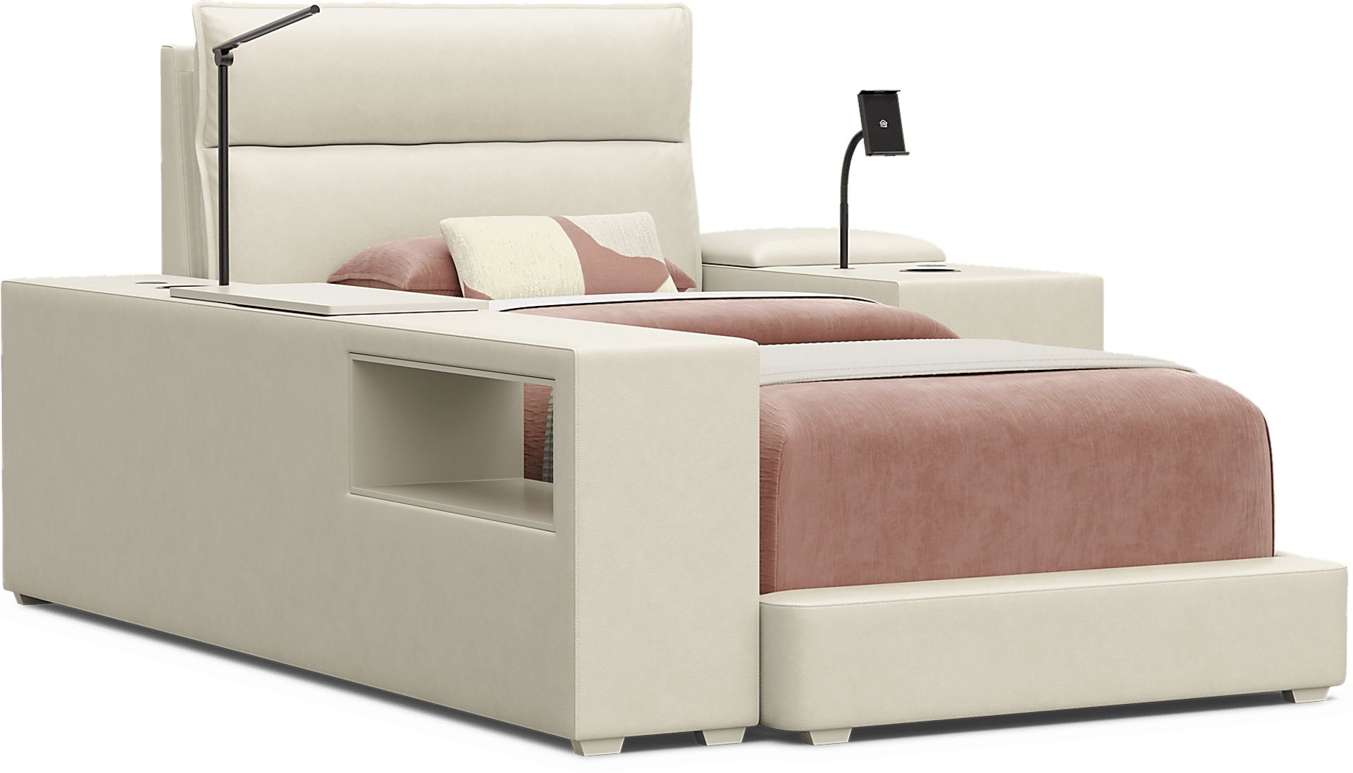 Kids Cloud9 Cream Twin Upholstered Bed with Nightstand and Bookcase - Image 1
