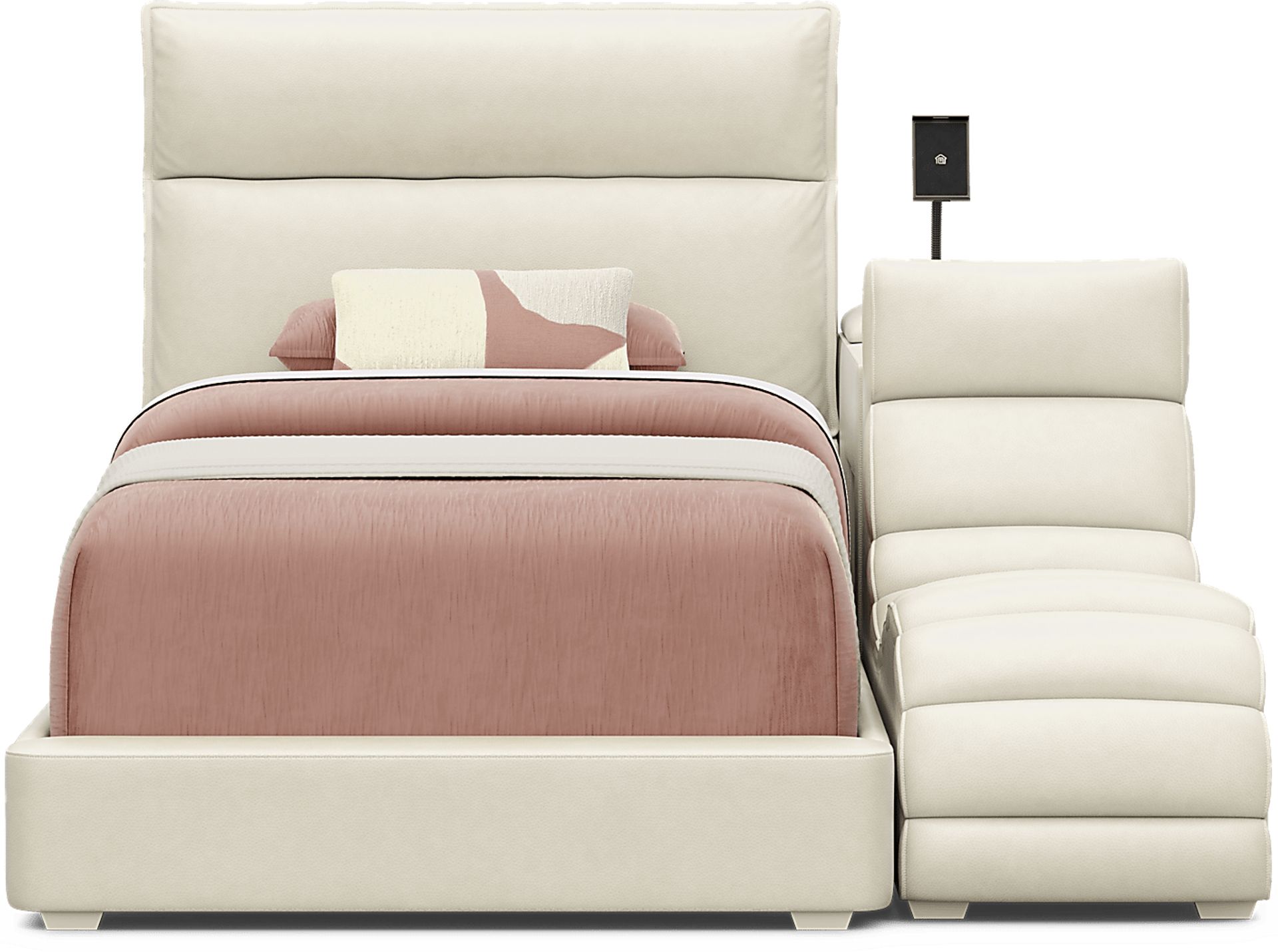 Kids Cloud9 Cream Twin Upholstered Bed with Nightstand and Lounger - Image 3