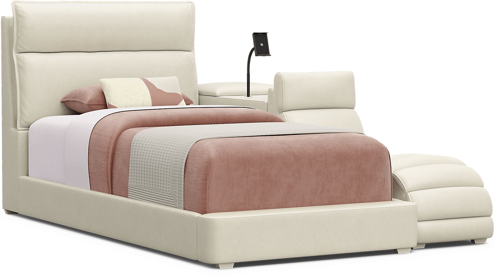 Kids Cloud9 Cream Twin Upholstered Bed with Nightstand and Lounger - Image 1