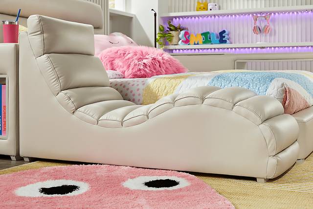 Kids Cloud9 Cream Twin Upholstered Bed with Nightstand, Lounger and Bookcase - Thumbnail - Image 5
