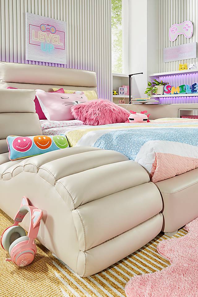 Kids Cloud9 Cream Twin Upholstered Bed with Nightstand, Lounger and Bookcase - Thumbnail - Image 6