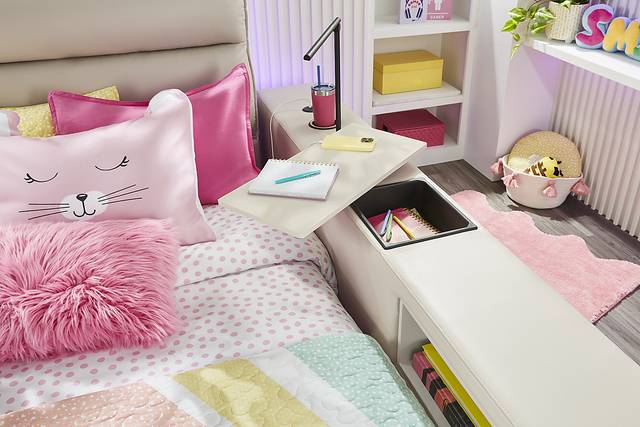 Kids Cloud9 Cream Twin Upholstered Bed with Nightstand, Lounger and Bookcase - Thumbnail - Image 9