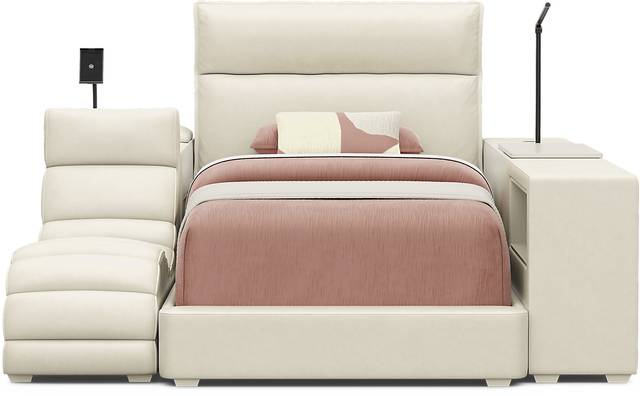 Kids Cloud9 Cream Twin Upholstered Bed with Nightstand, Lounger and Bookcase - Thumbnail - Image 3