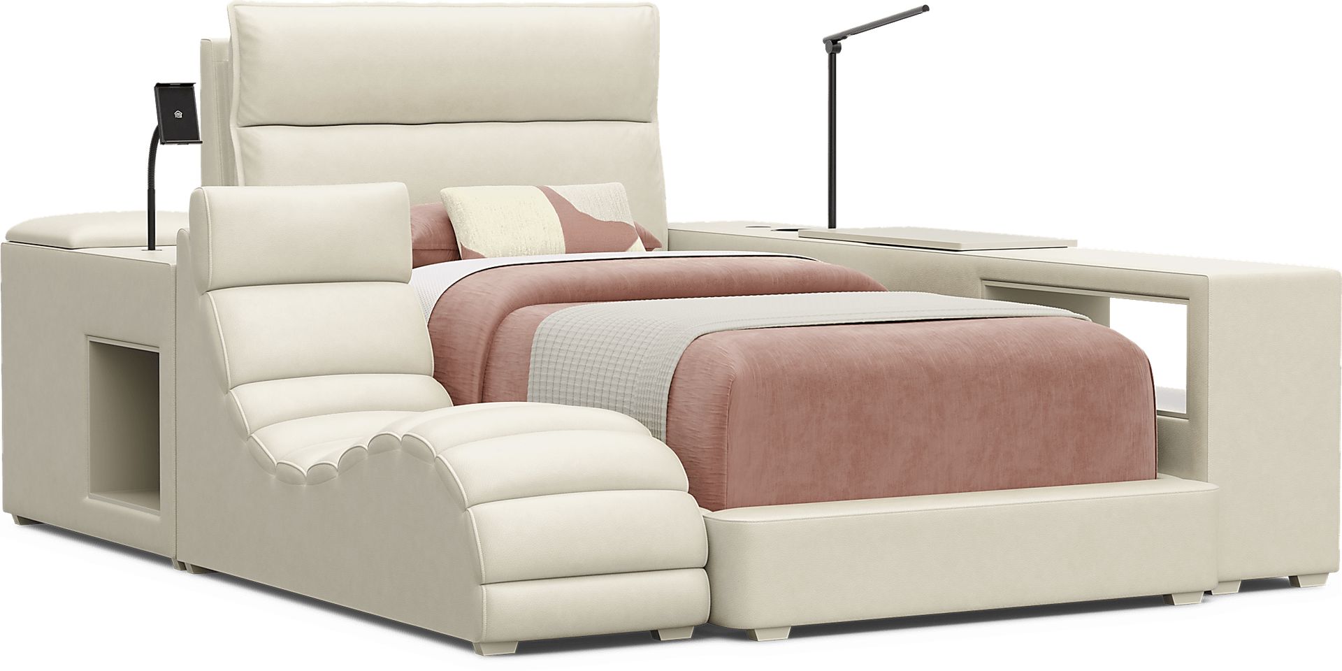 Kids Cloud9 Cream Twin Upholstered Bed with Nightstand, Lounger and Bookcase - Image 1