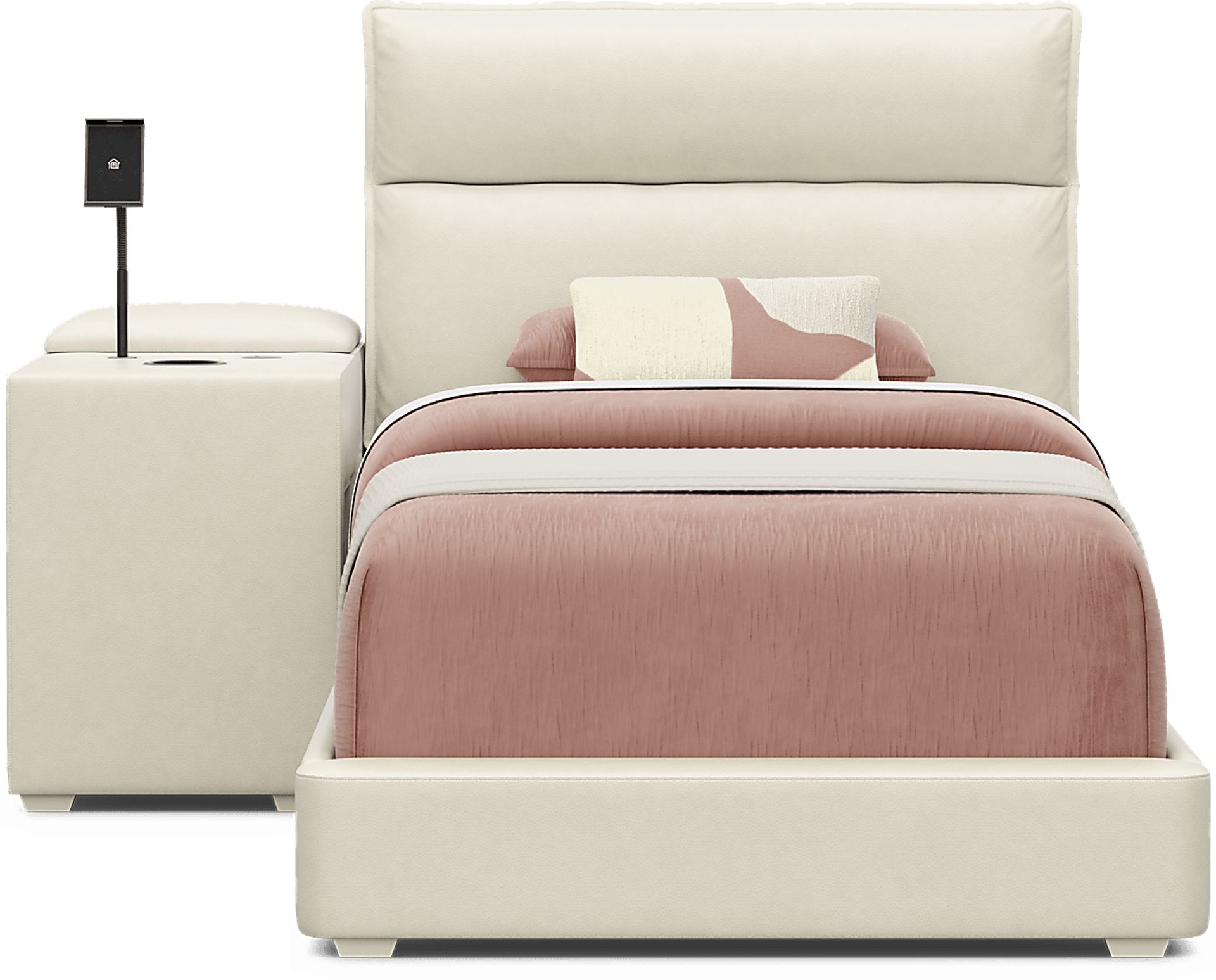 Kids Cloud9 Cream Twin Upholstered Bed with Nightstand - Image 3