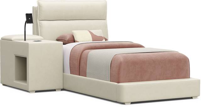 Kids Cloud9 Cream Twin Upholstered Bed with Nightstand - Thumbnail - Image 1