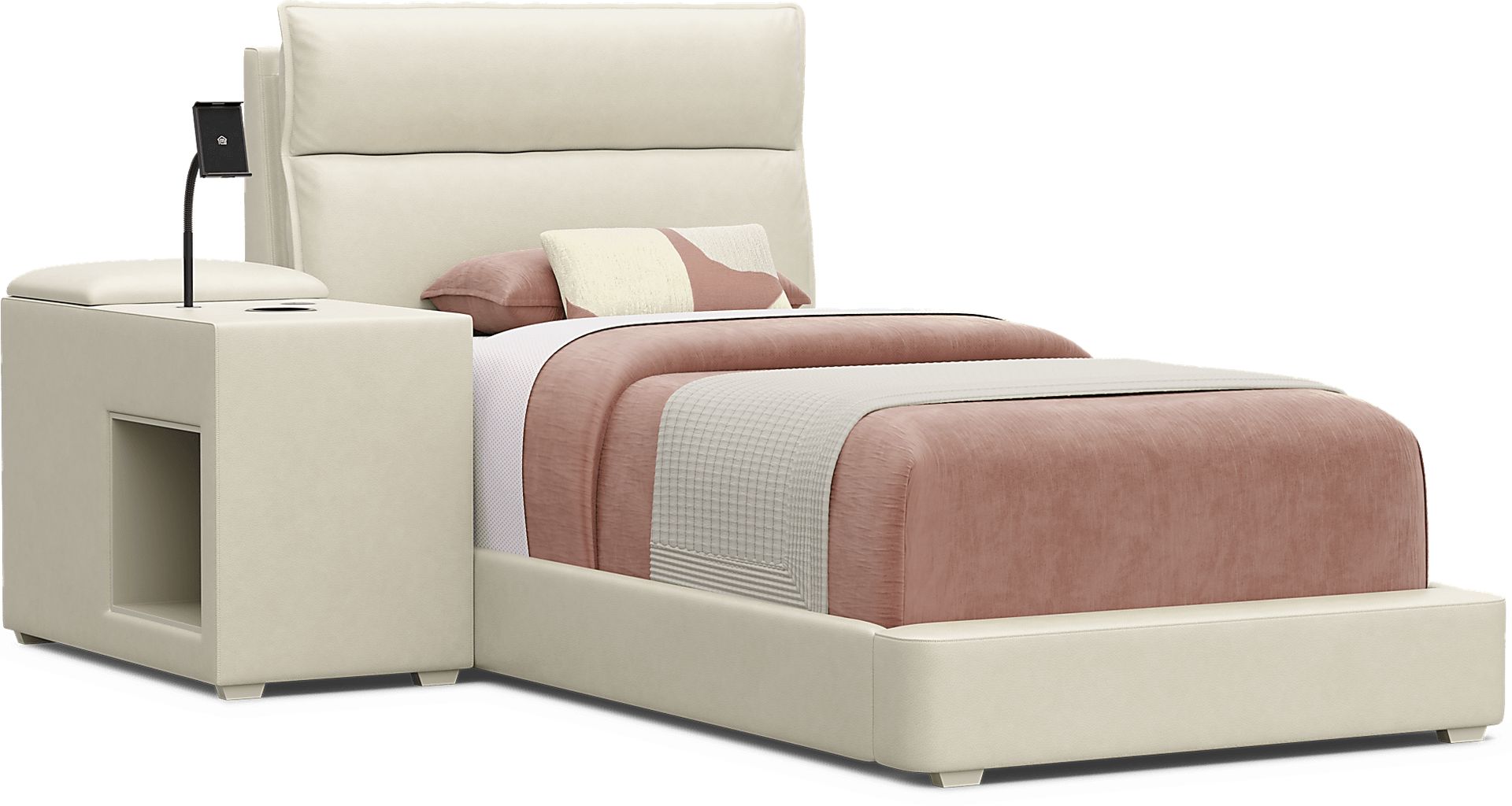 Kids Cloud9 Cream Twin Upholstered Bed with Nightstand - Image 1