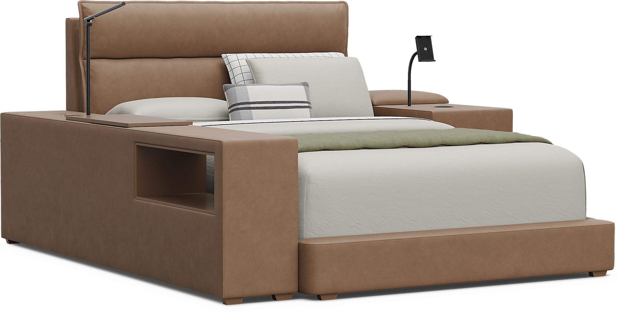 Kids Cloud9 Saddle Full Upholstered Bed with Nightstand and Bookcase