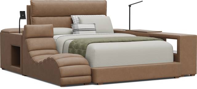 Kids Cloud9 Saddle Full Upholstered Bed with Nightstand, Lounger and Bookcase - Thumbnail - Image 1