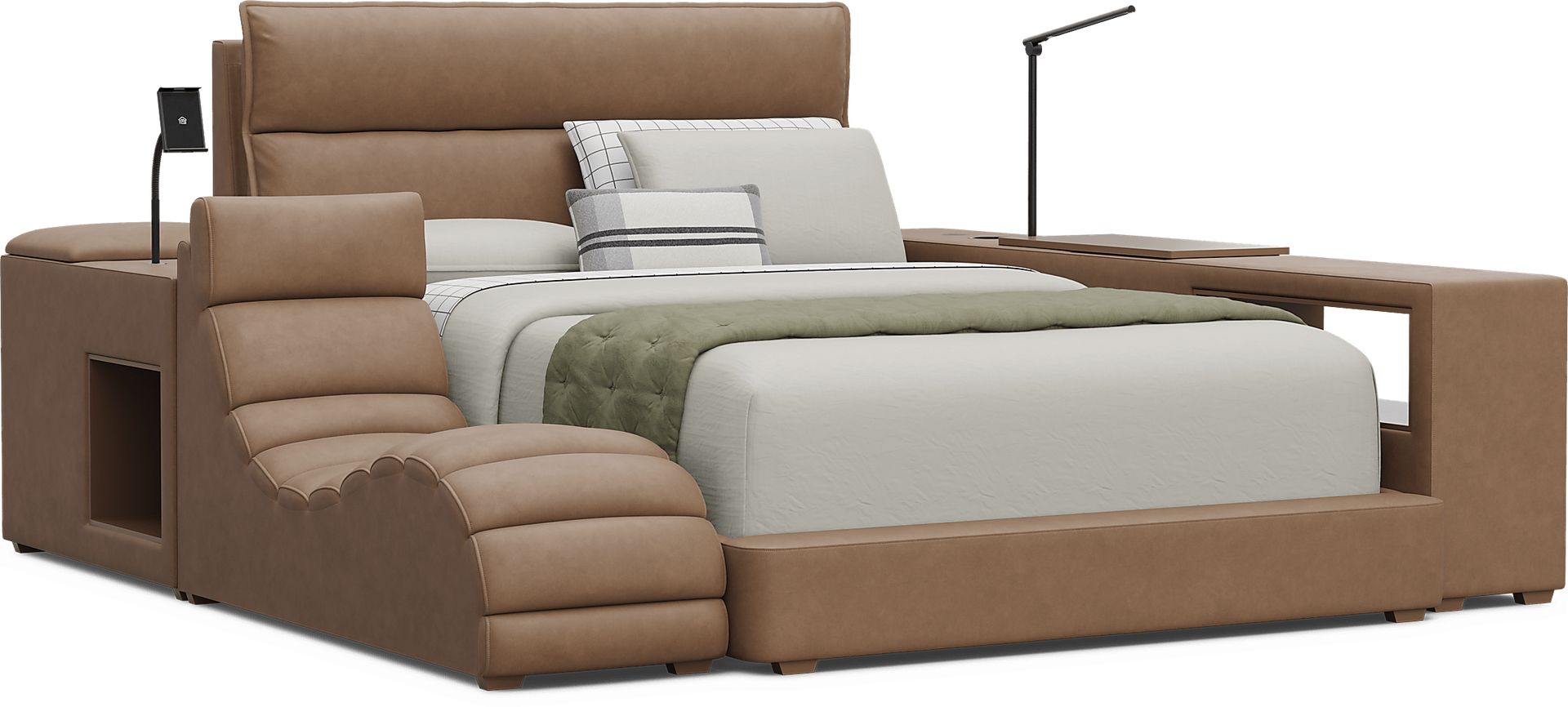 Kids Cloud9 Saddle Full Upholstered Bed with Nightstand, Lounger and Bookcase - Image 1