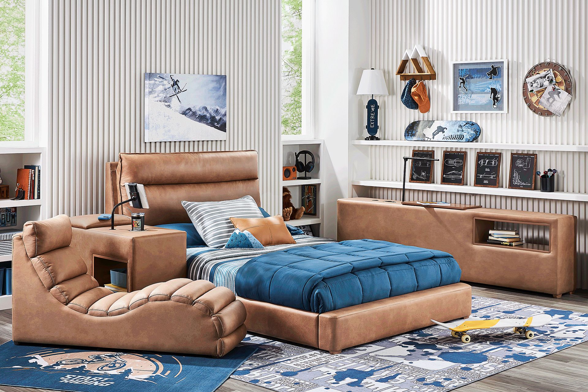 Kids Cloud9 Saddle Full Upholstered Bed with Nightstand - Image 3
