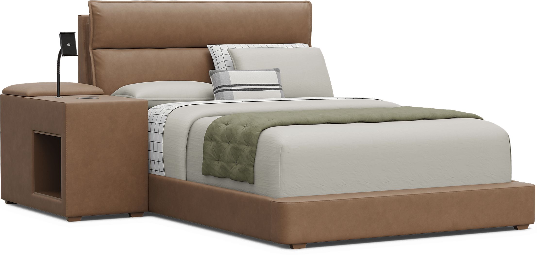 Kids Cloud9 Saddle Full Upholstered Bed with Nightstand and Bookcase - Thumbnail 4