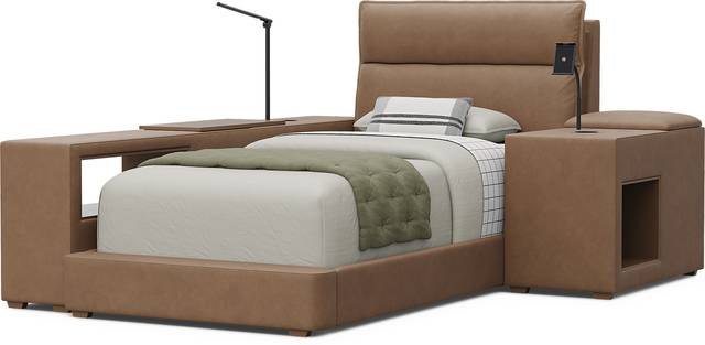 Kids Cloud9 Saddle Twin Upholstered Bed with Nightstand and Bookcase - Thumbnail - Image 4