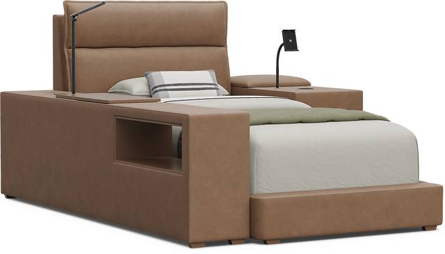 Kids Cloud9 Saddle Twin Upholstered Bed with Nightstand and Bookcase - Thumbnail - Image 1