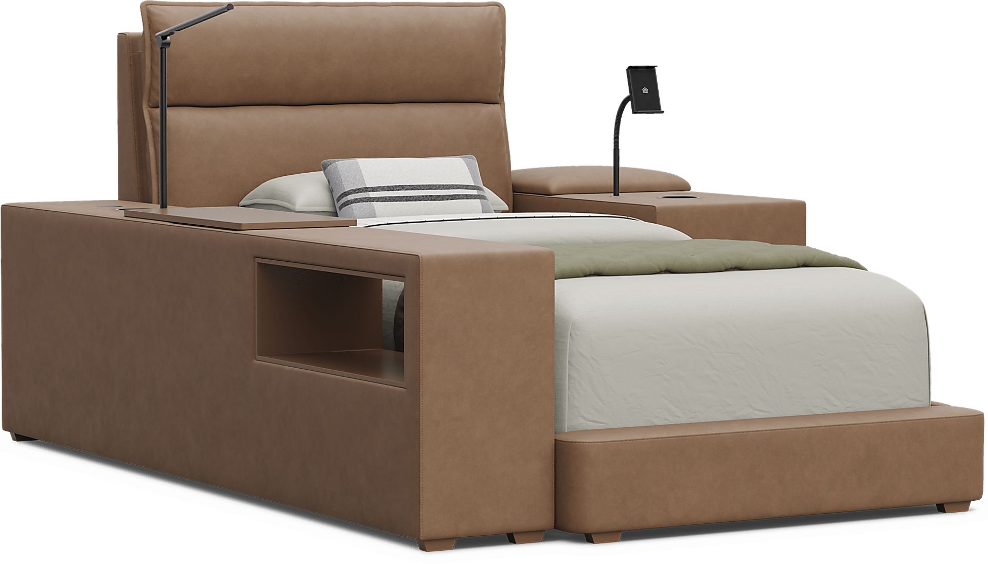 Kids Cloud9 Saddle Twin Upholstered Bed with Nightstand and Bookcase - Image 1