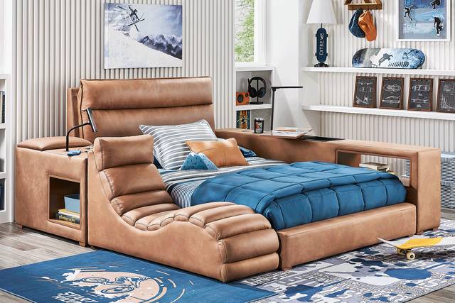 Kids Cloud9 Saddle Twin Upholstered Bed with Nightstand and Lounger - Thumbnail - Image 2