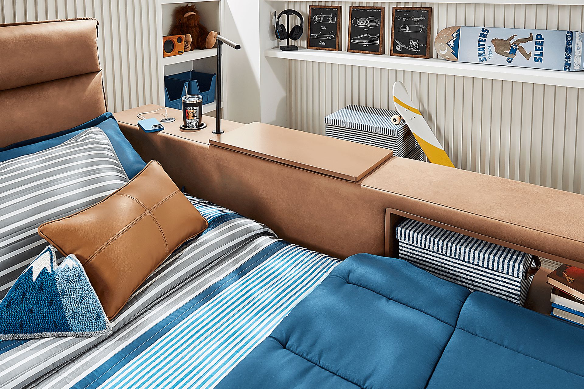 Kids Cloud9 Saddle Twin Upholstered Bed with Nightstand, Lounger and Bookcase - Image 9