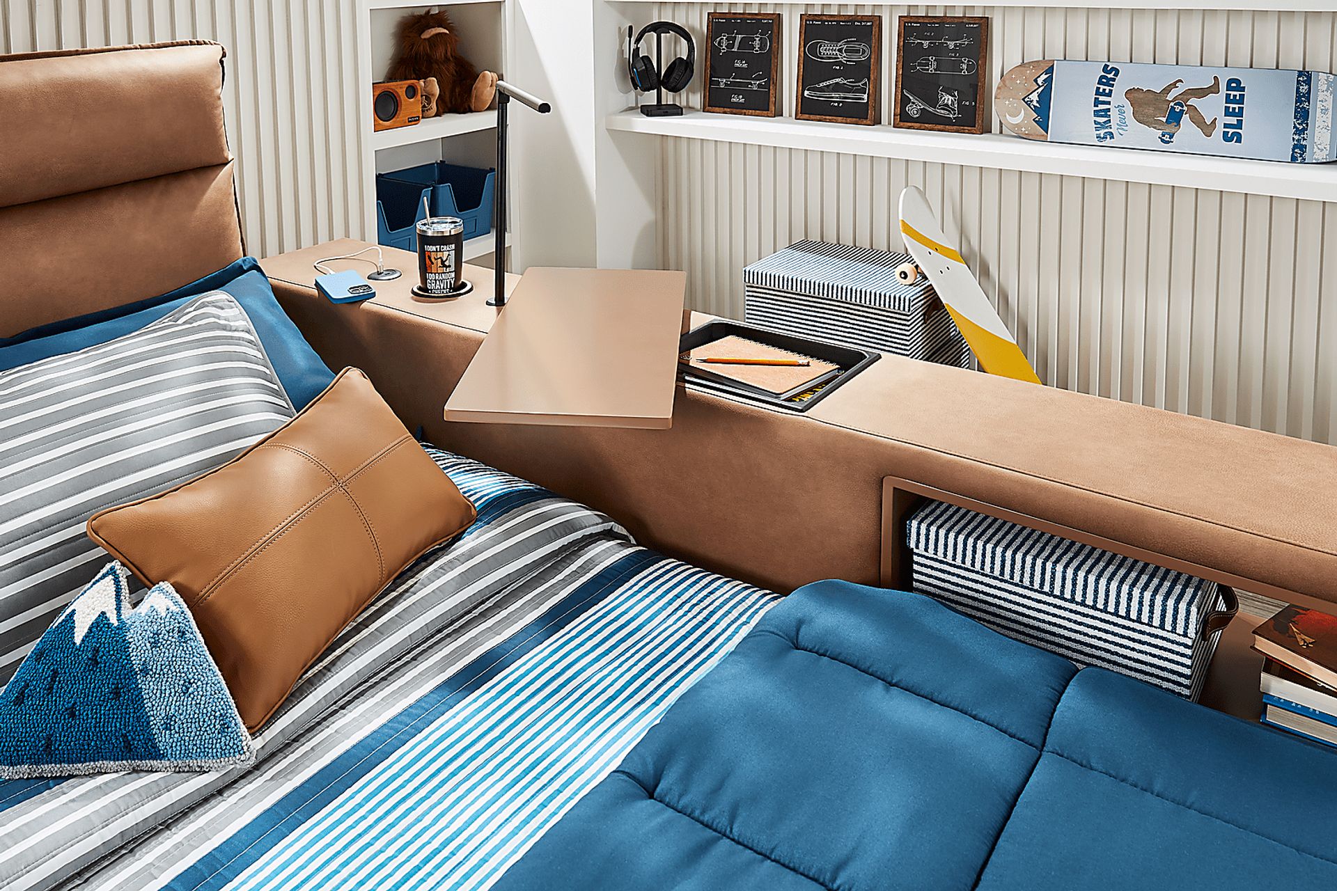 Kids Cloud9 Saddle Twin Upholstered Bed with Nightstand, Lounger and Bookcase - Image 10