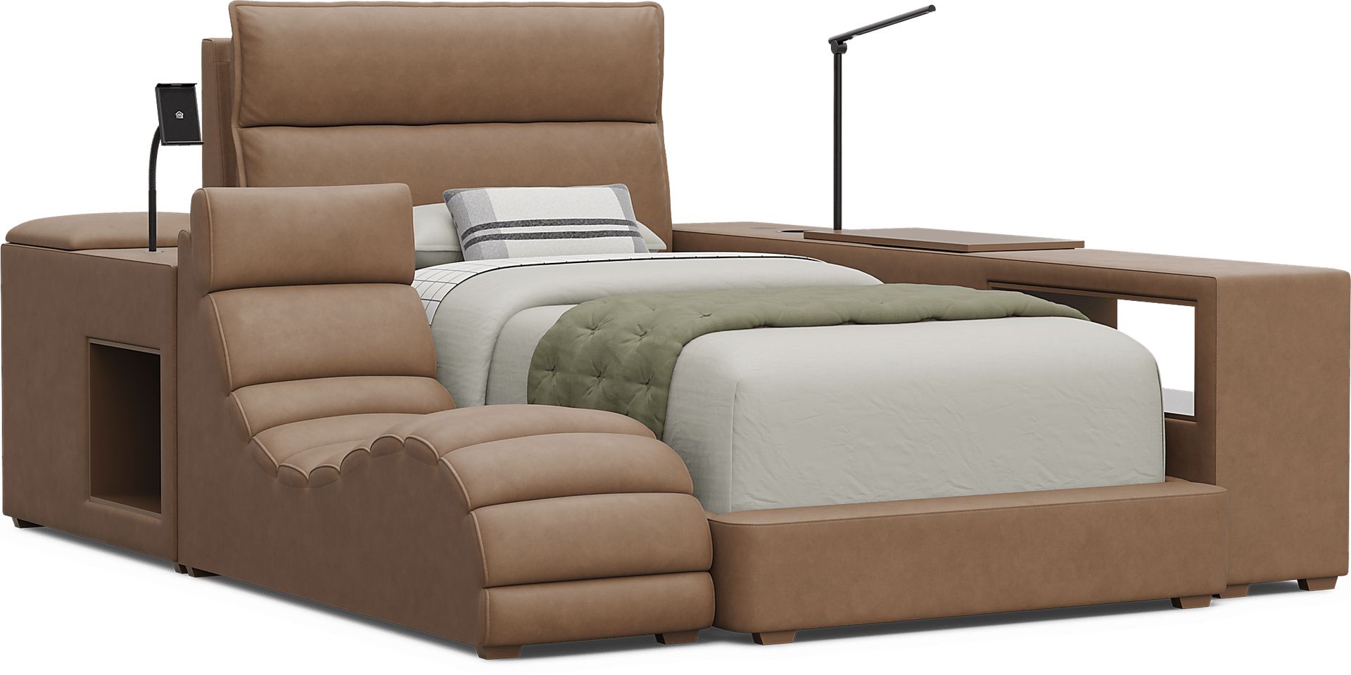 Kids Cloud9 Saddle Twin Upholstered Bed with Nightstand, Lounger and Bookcase - Image 1