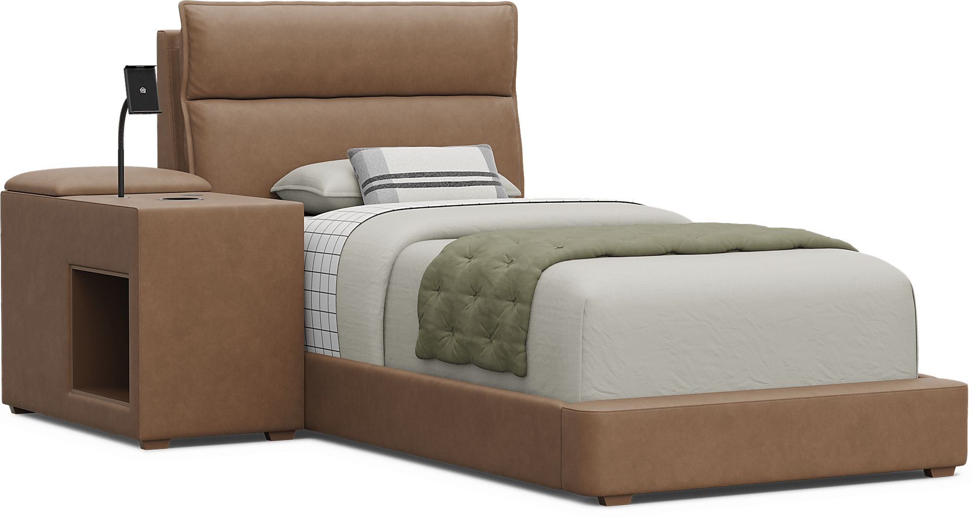 Kids Cloud9 Saddle Twin Upholstered Bed with Nightstand - Image 1