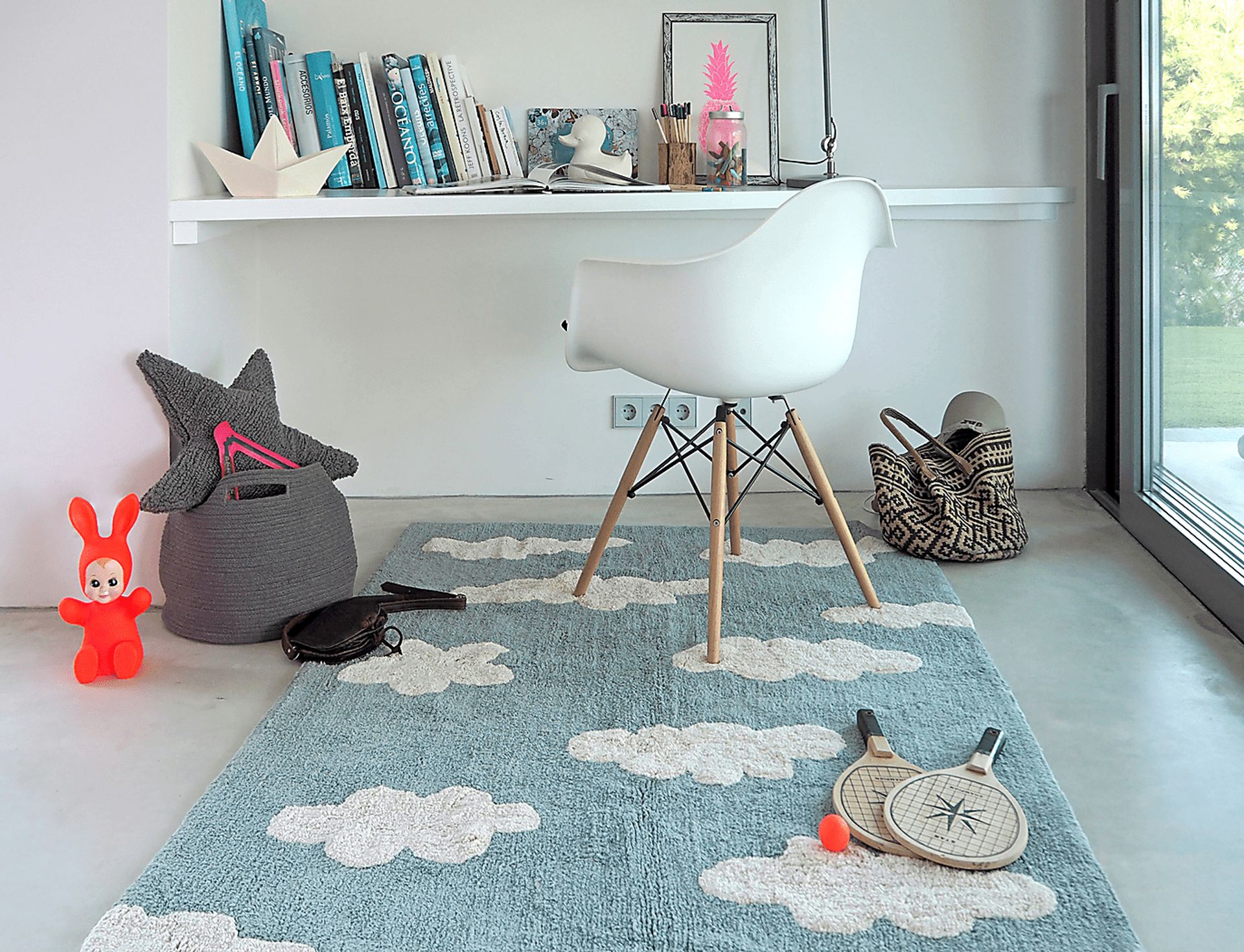 Kids Clouds Blue 4' x 5'3 Machine Washable Rug - Image 2