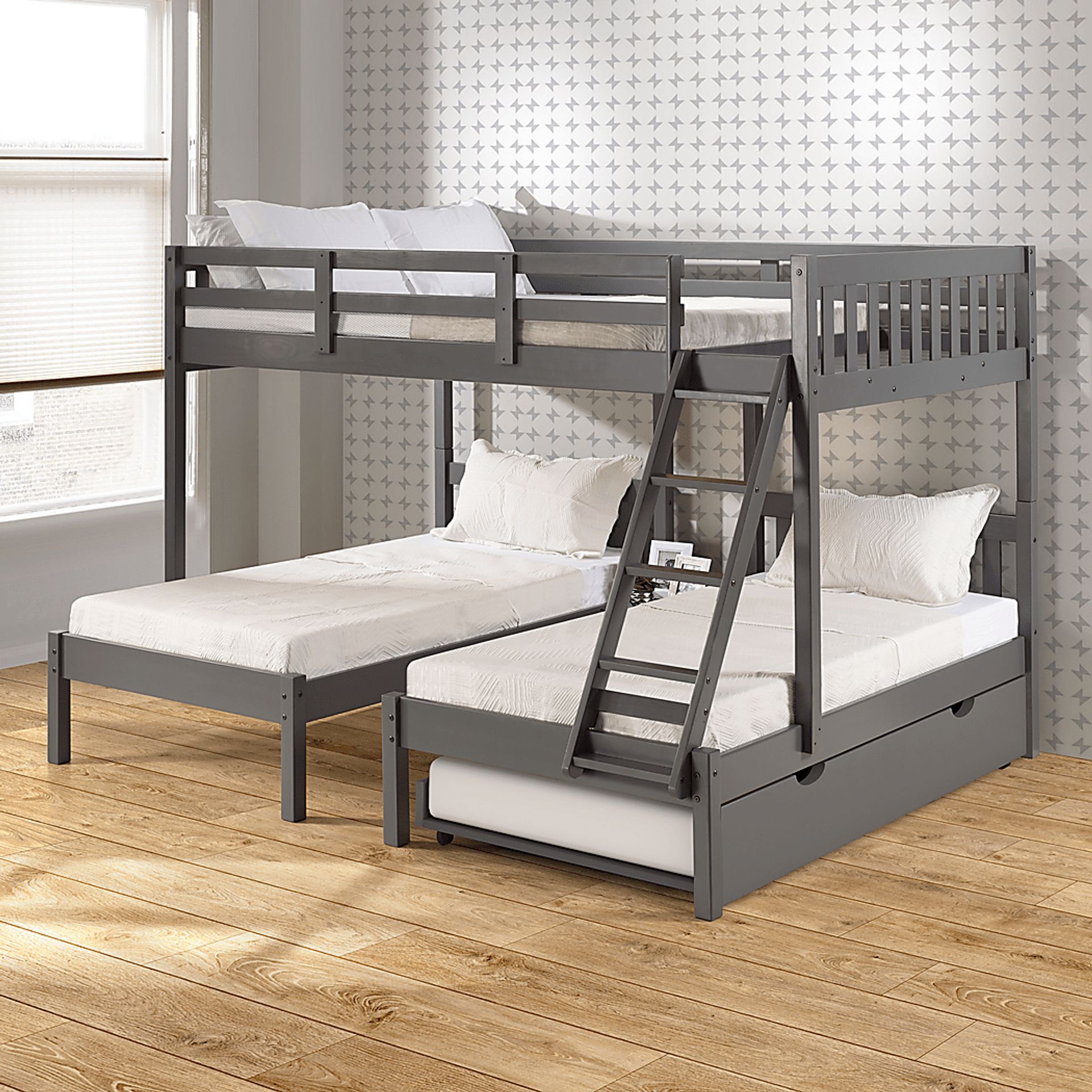 Kids Codding Gray Full/Double Twin Bunk Bed with Trundle - Image 2