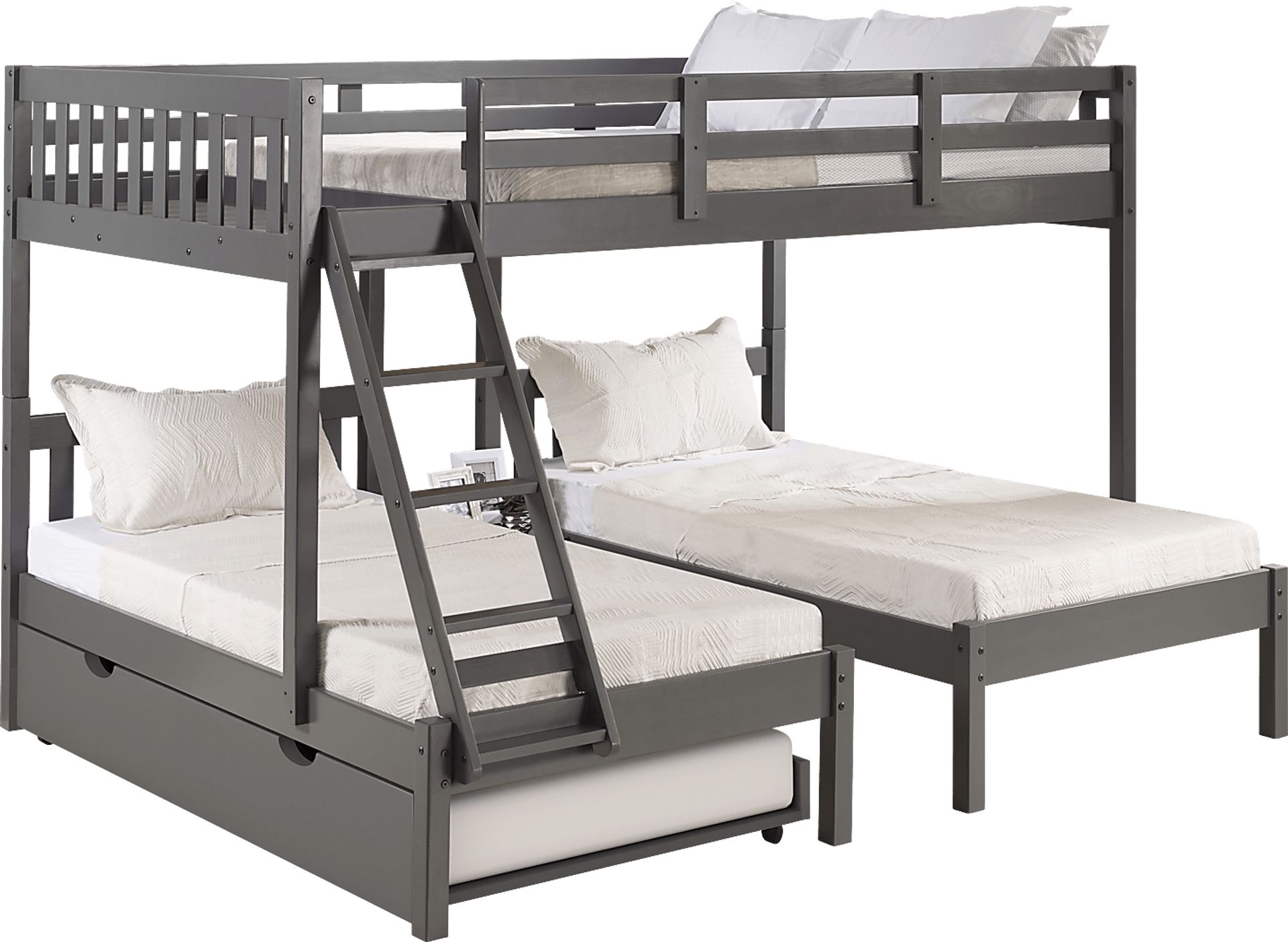 Kids Codding Gray Full/Double Twin Bunk Bed with Trundle - Image 3