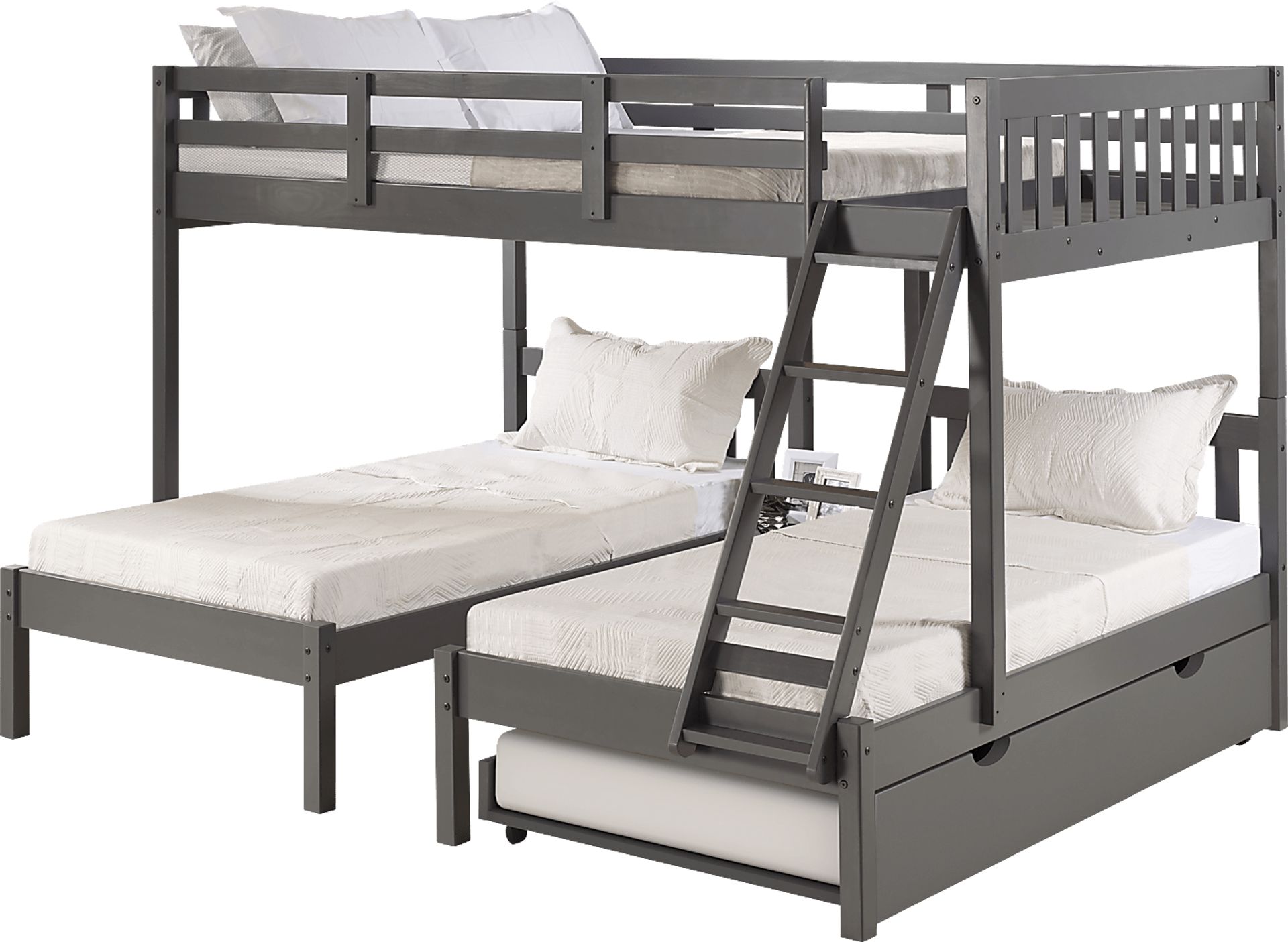 Kids Codding Gray Full/Double Twin Bunk Bed with Trundle - Image 1