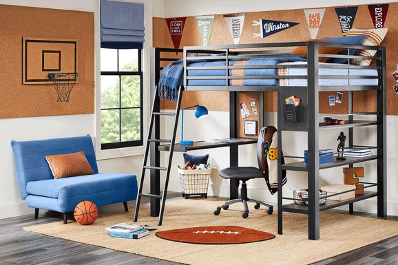 Kids Colefax Avenue Dark Gray Full Loft Bed with Desk and Bookcase