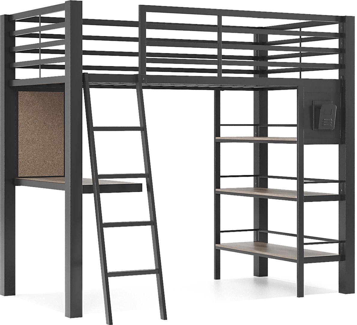 Kids Colefax Avenue Dark Gray Twin Loft Bed with Desk and Bookcase
