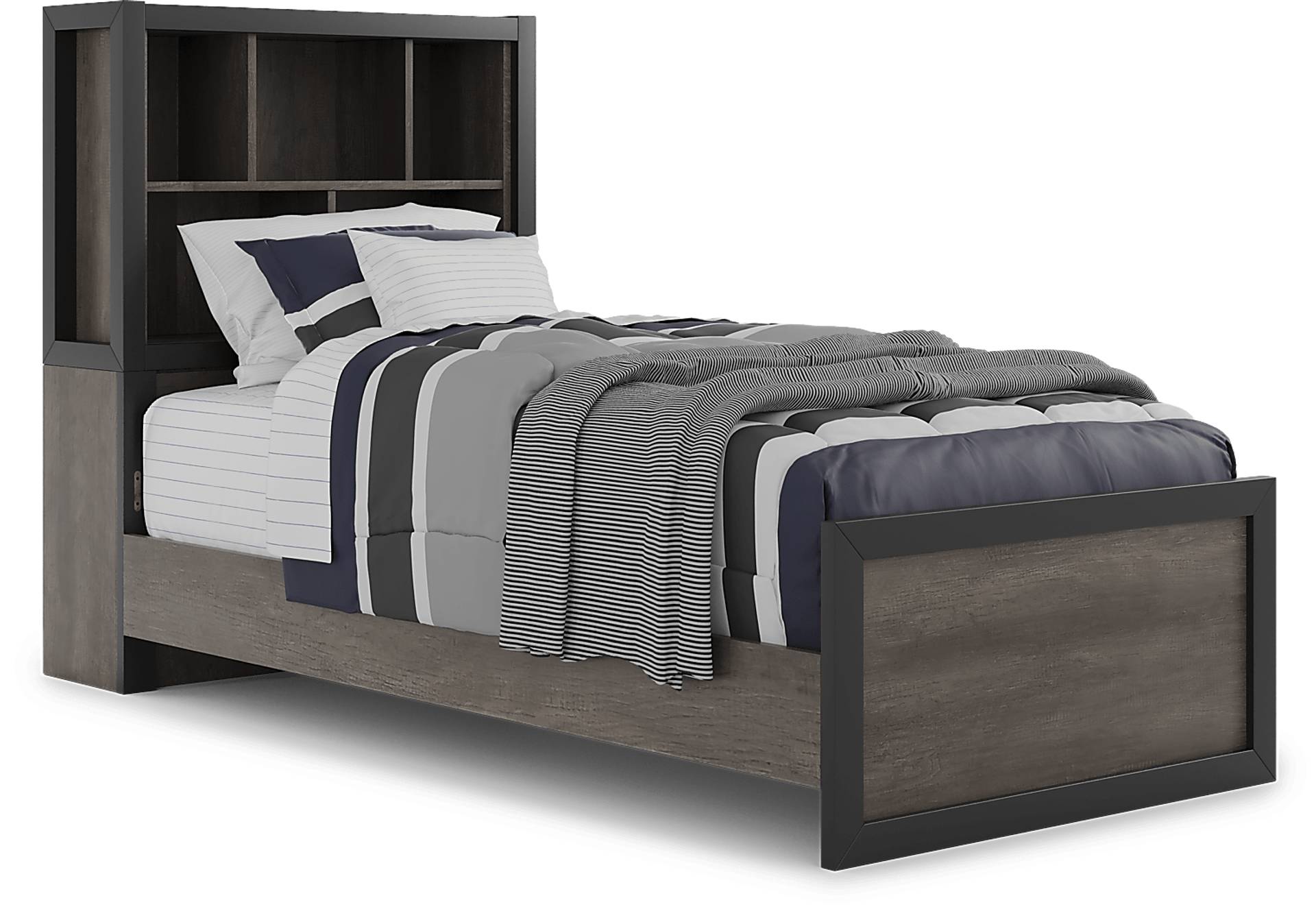 dark gray 3 pc twin bookcase bed